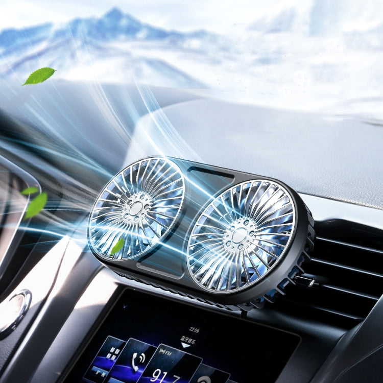 F211 Car Double Head With Led Electric Fan Car Air Outlet Instrument Panel USB Mini Fan