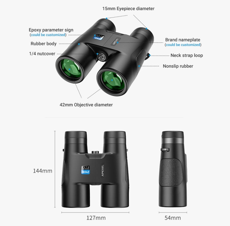 APEXEL 10x42 Fixed Focus Binoculars  Autofocus Telescope, APL-RB10X42A