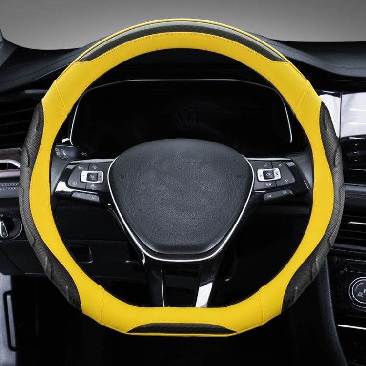 Leather Carbon Fiber Stitching Car Steering Wheel Set, Diameter: — Black Yellow Round