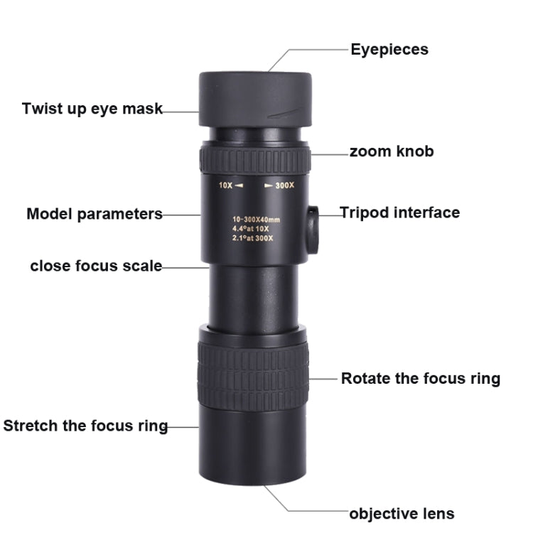 10-300x40 Monocular HD Telescope BAK4 Prism Telescope, Style: