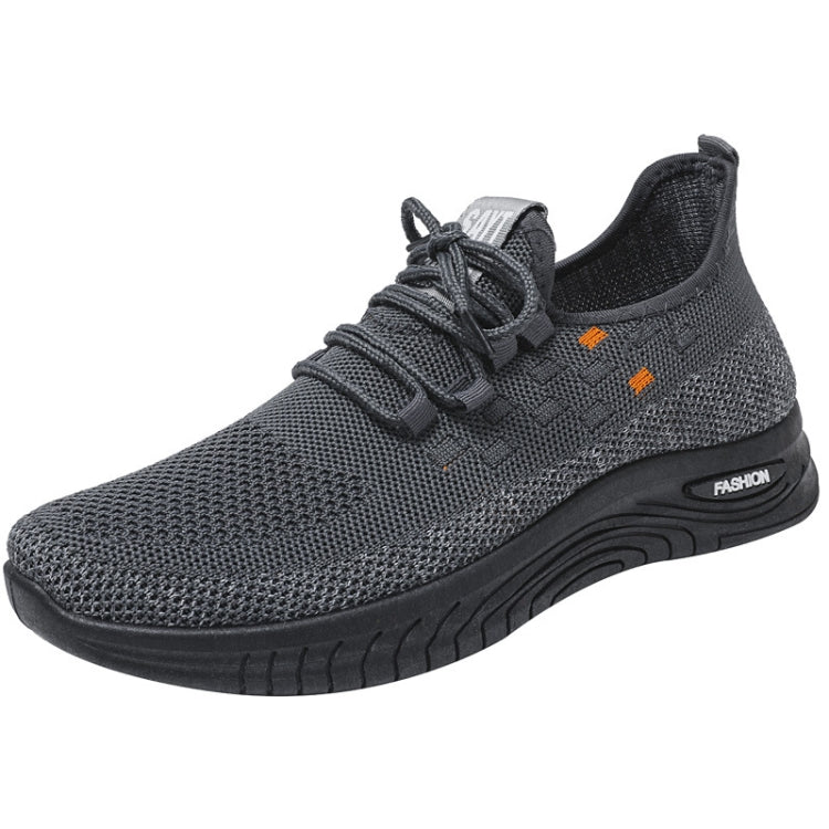 D06 Men Spring Flying Knitting Shoes Lace Up Sports Casual Shoes — Black