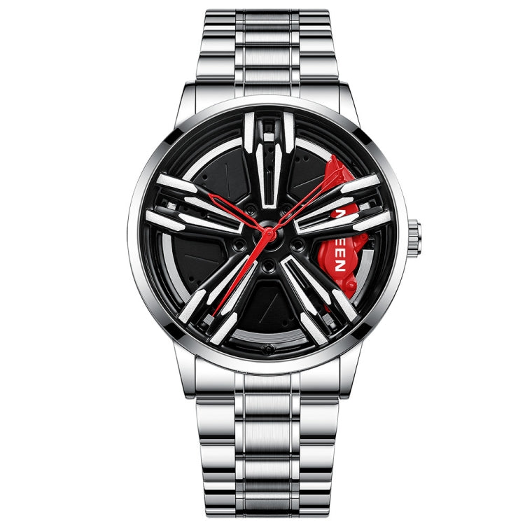FNGEEN L001 Motorcycle Element Wheel Metal Men Watch — Black Steel Green Surface