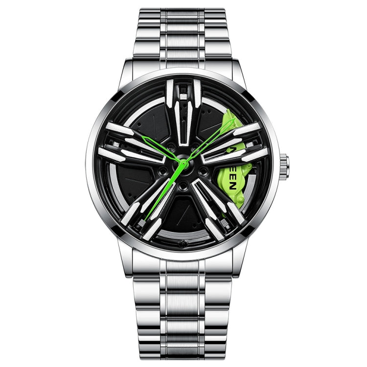 FNGEEN L001 Motorcycle Element Wheel Metal Men Watch — White Steel Red Surface