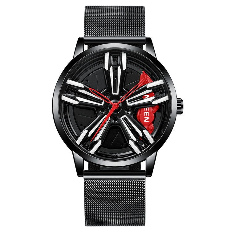 FNGEEN L001 Motorcycle Element Wheel Metal Men Watch — White Steel Green Surface