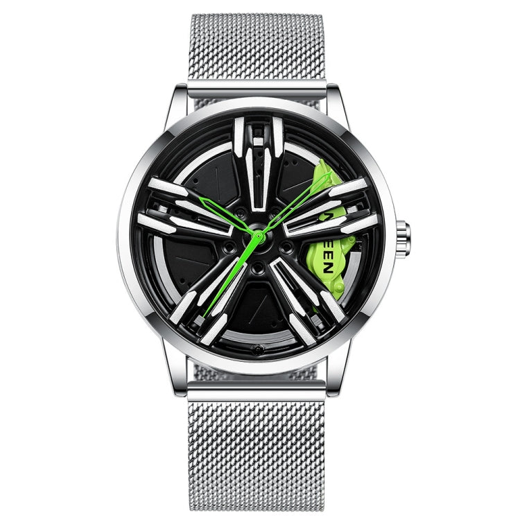 FNGEEN L001 Motorcycle Element Wheel Metal Men Watch — White Net White Steel Red Surface