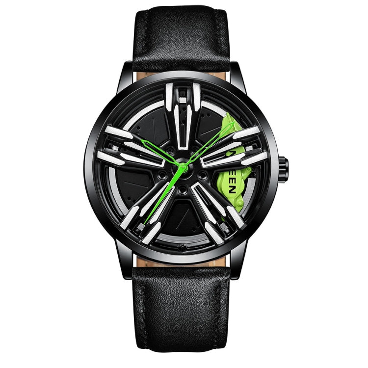 FNGEEN L001 Motorcycle Element Wheel Metal Men Watch — Black Leather Black Steel Red Surface