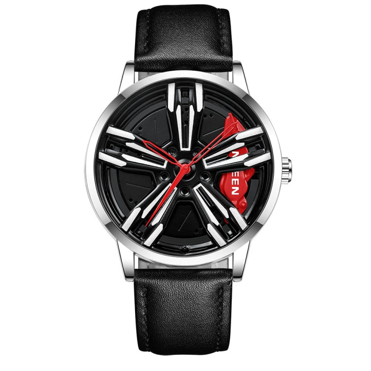 FNGEEN L001 Motorcycle Element Wheel Metal Men Watch — Black Leather Black Steel Green Surface