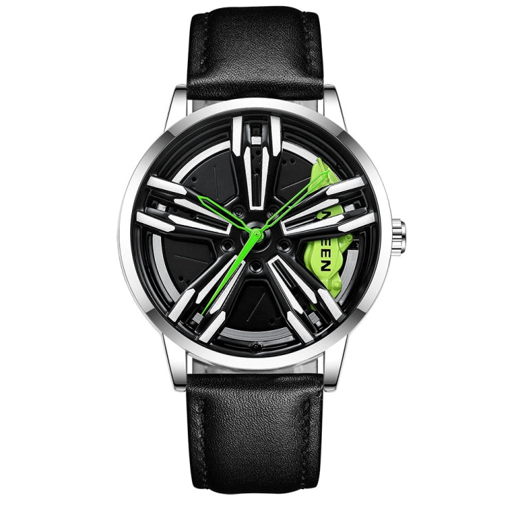 FNGEEN L001 Motorcycle Element Wheel Metal Men Watch — Black Leather White Steel Red Surface
