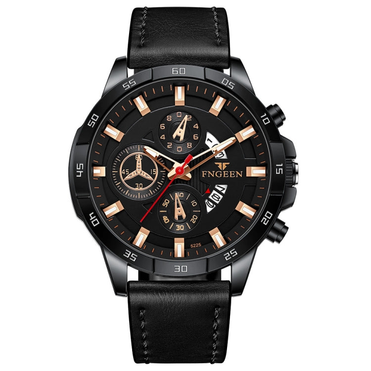 FNGEEN 5225 Multifunctional Waterproof Quartz Watch — Black Steel Black Shell Black Surface