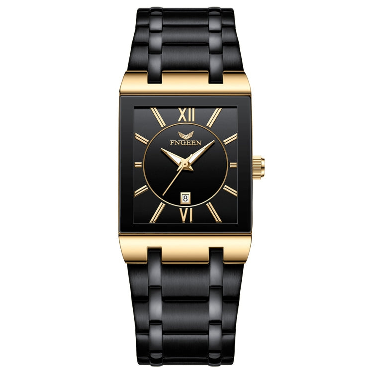 FNGEEN 3627 Waterproof Calendar Men Square Watch — Black Belt Rose Shell Black Surface