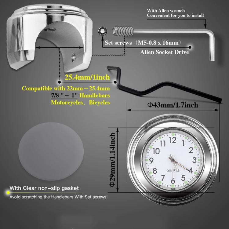 Aluminum Alloy Plating Motorcycle Handlebar Clock