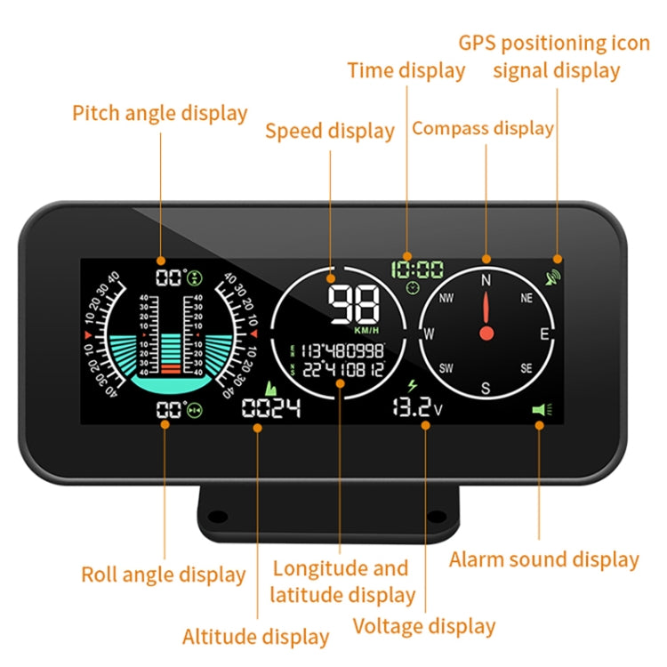 Car HUD Level Slope GPS Compass Altitude Display