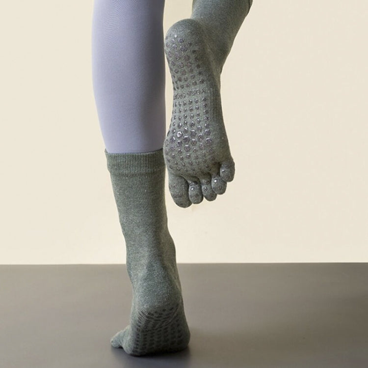 Lengthened Sweat-absorbing Non-slip Yoga Five-finger Socks, Black, Pink, Yellow, Dark Gray, Beige, Dark Green, Flesh Color