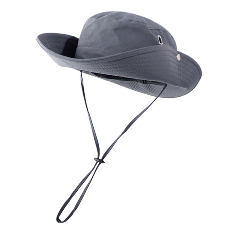Versatile Breathable Sunscreen Drawstring Fisherman Hat — Grey