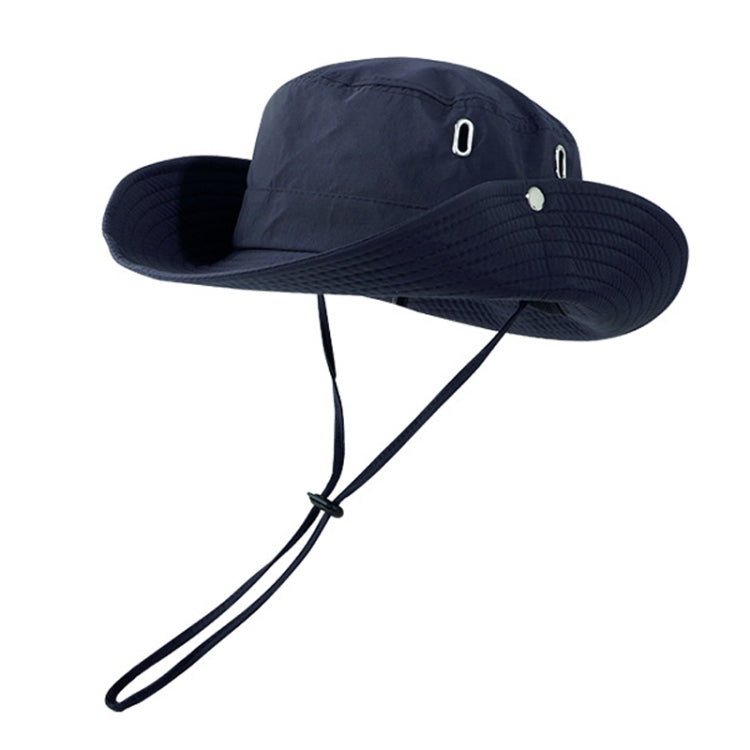 Versatile Breathable Sunscreen Drawstring Fisherman Hat — Dark Blue