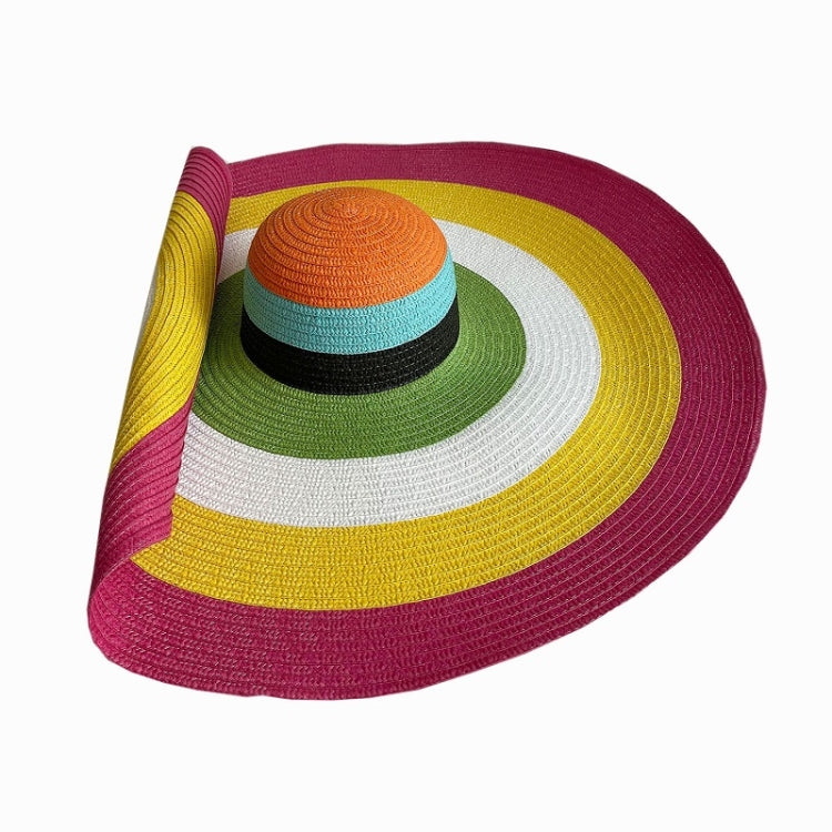 Oversized Brim Dome Rainbow Striped Beach Visor Hat — 1