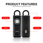 Anti-wolf Alarm Rechargeable Female Student Self-defense Keychain — Black