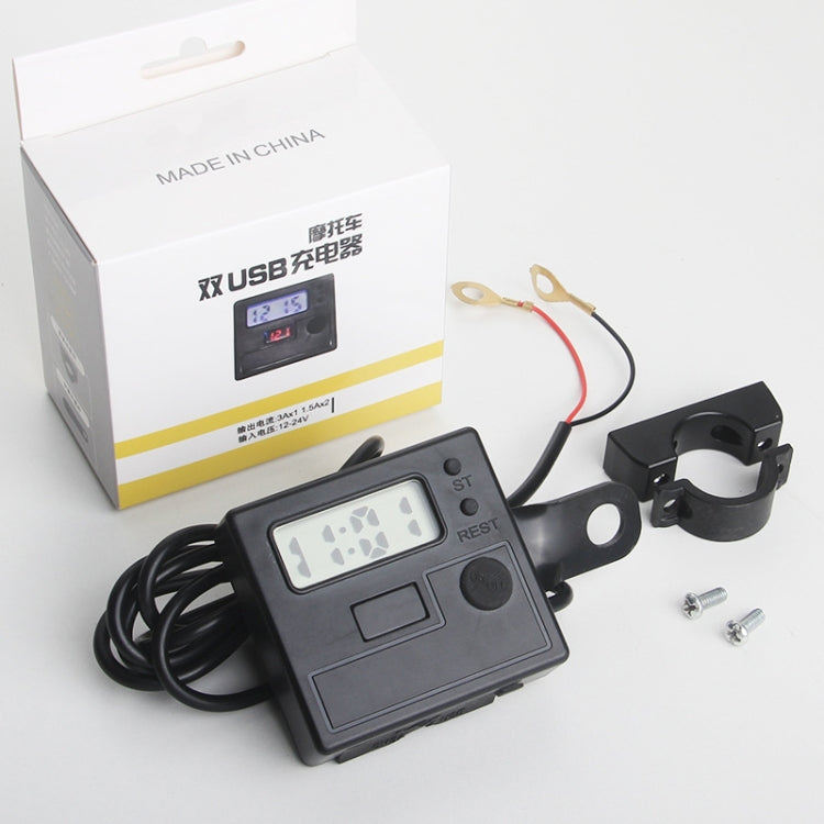 Motorcycle Clock Digital Display Dual USB Phone Charger Waterproof 5V 3A Fast Charge