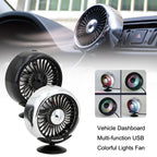 F102 Vehicle Dashboard Multi-function USB Colorful Lights Fan