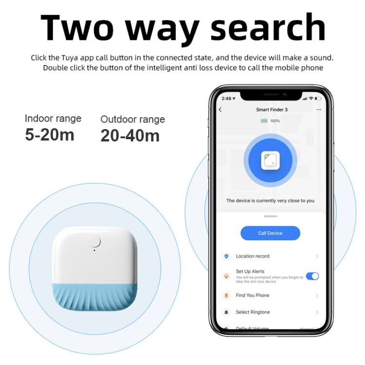 Wallet Key Finder Two Way Bluetooth Intelligent Anti-lost Device — Pink
