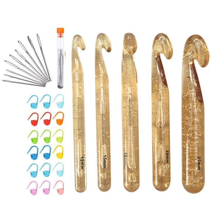 Transparent Bold Crystal Crochet Knitting Tool Set — 5 PCS/Set+20 Pins+3 PCS Big Eye Needle
