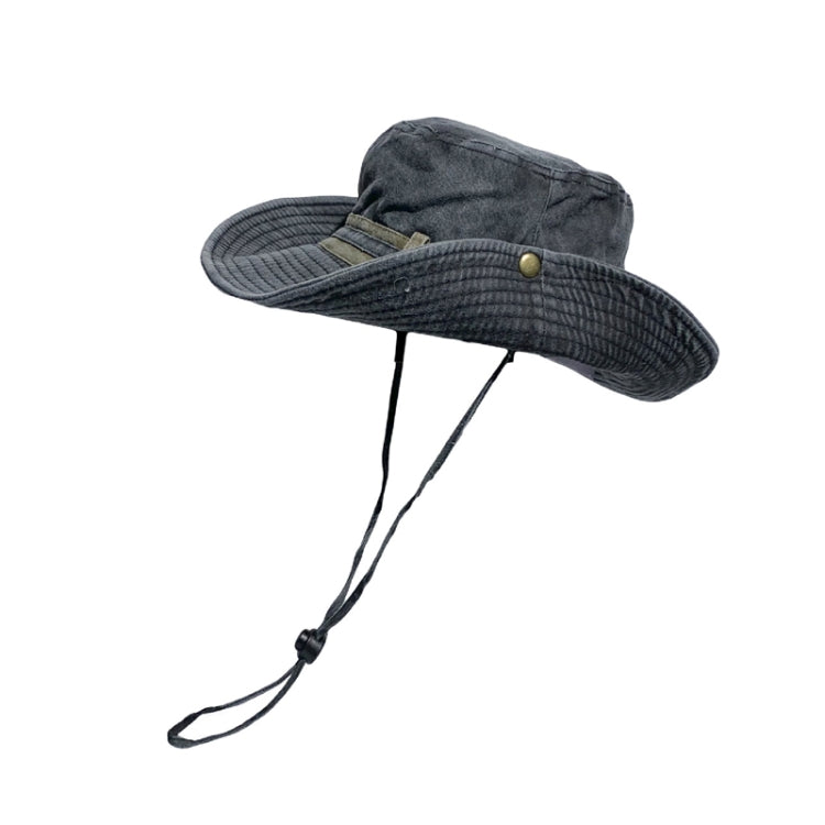 Washed and Distressed Big Brim Fisherman Hat Foldable Sun Hat — Black
