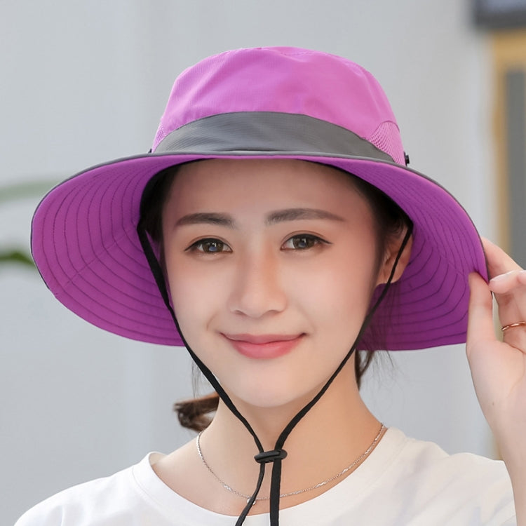 9002 Summer Women Outdoor Sun Hats Fisherman Hat With Ponytail Hole — Two-color Adult Purple