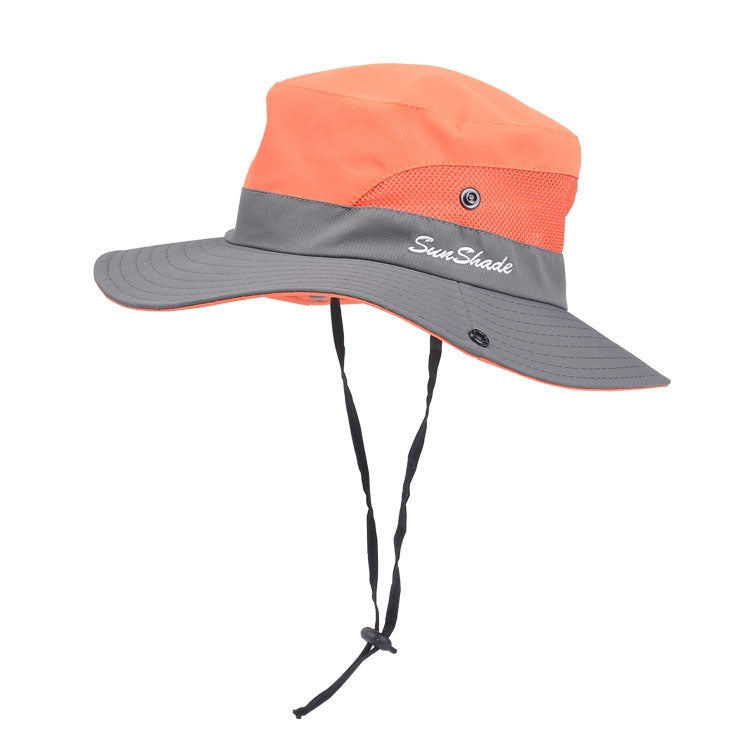 9002 Summer Women Outdoor Sun Hats Fisherman Hat With Ponytail Hole — Two-color Children Orange