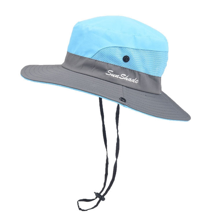 9002 Summer Women Outdoor Sun Hats Fisherman Hat With Ponytail Hole — Two-color Children Watermelon Blue