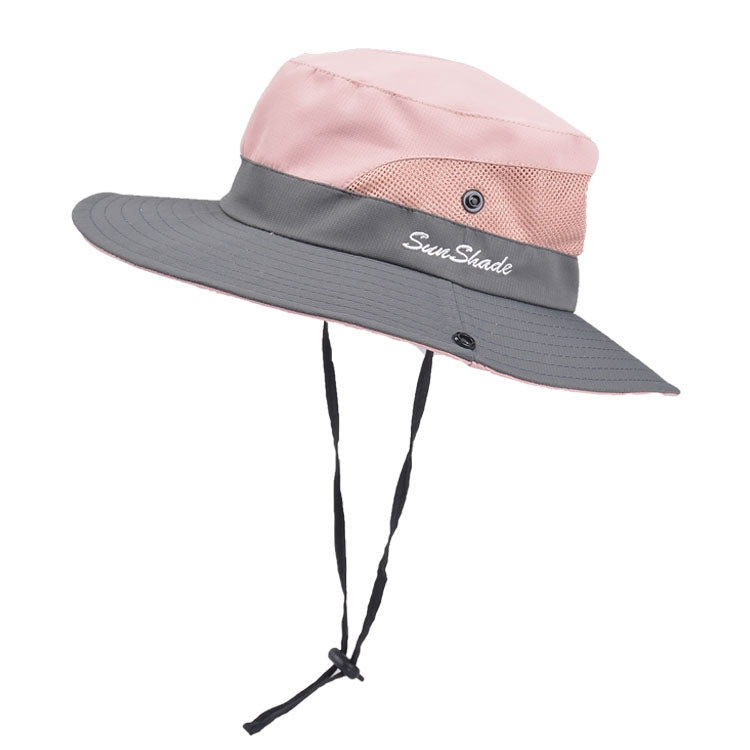 9002 Summer Women Outdoor Sun Hats Fisherman Hat With Ponytail Hole — Two-color Children Pink