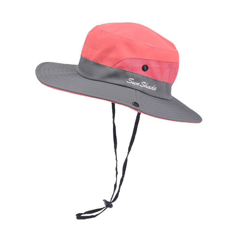 9002 Summer Women Outdoor Sun Hats Fisherman Hat With Ponytail Hole — Two-color Children Watermelon Red