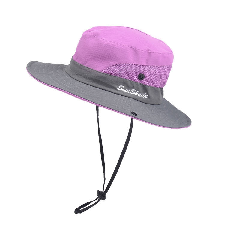 9002 Summer Women Outdoor Sun Hats Fisherman Hat With Ponytail Hole — Two-color Children Purple