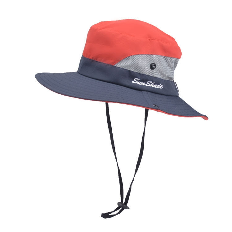 9002 Summer Women Outdoor Sun Hats Fisherman Hat With Ponytail Hole — Two-color Children Red