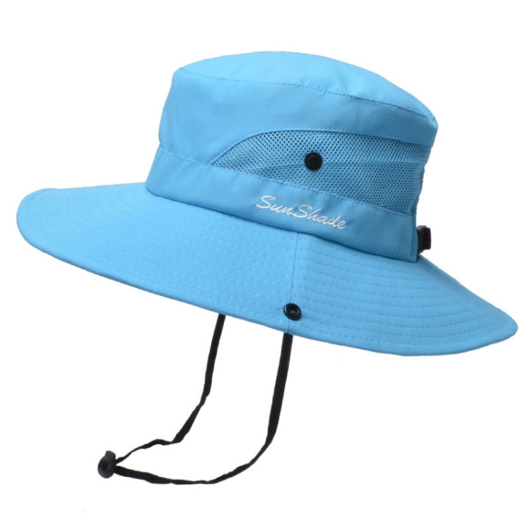 9002 Summer Women Outdoor Sun Hats Fisherman Hat With Ponytail Hole — Monochrome Adult Blue