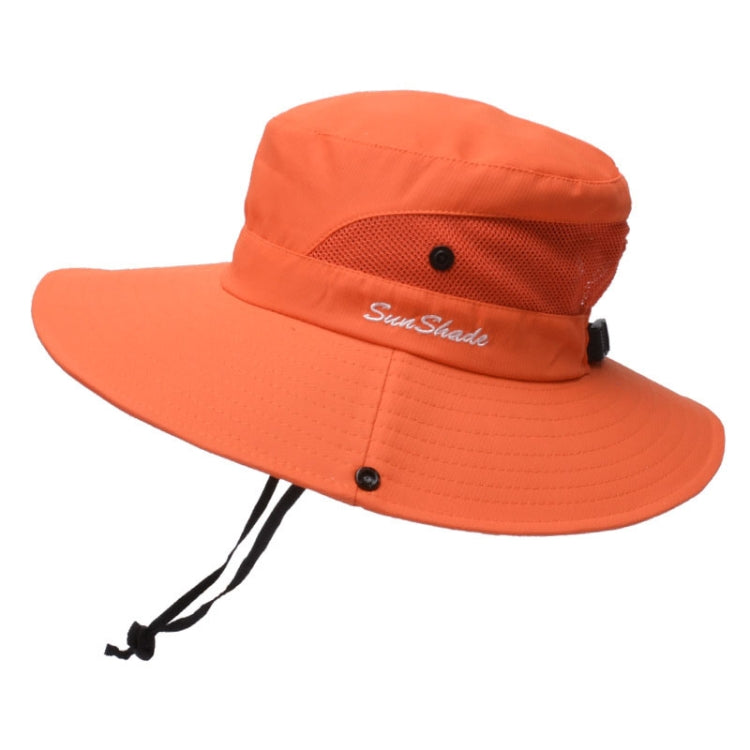 9002 Summer Women Outdoor Sun Hats Fisherman Hat With Ponytail Hole — Monochrome Adult Orange