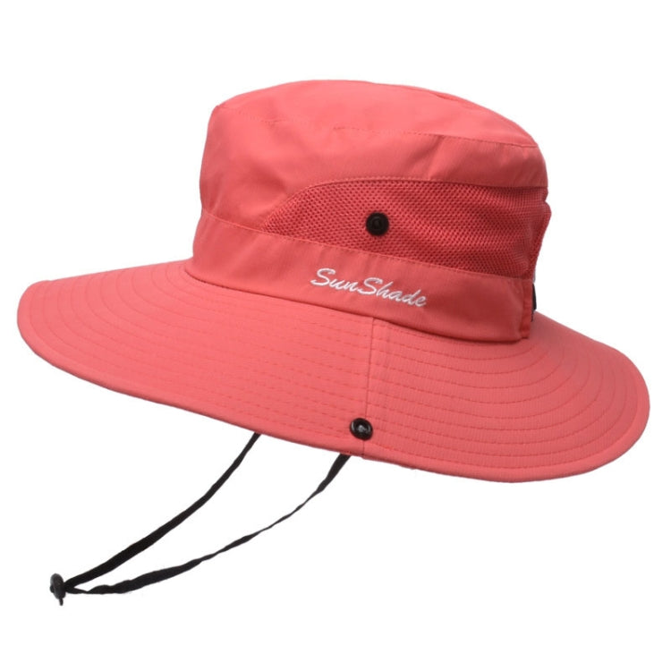 9002 Summer Women Outdoor Sun Hats Fisherman Hat With Ponytail Hole — Monochrome Adult Watermelon Red