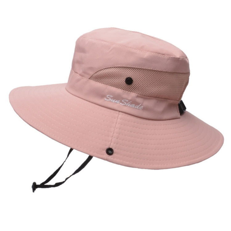 9002 Summer Women Outdoor Sun Hats Fisherman Hat With Ponytail Hole — Monochrome Adult Pink