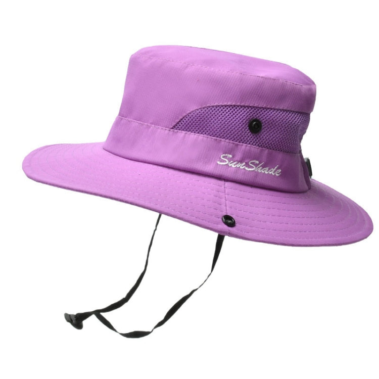 9002 Summer Women Outdoor Sun Hats Fisherman Hat With Ponytail Hole — Monochrome Children Purple