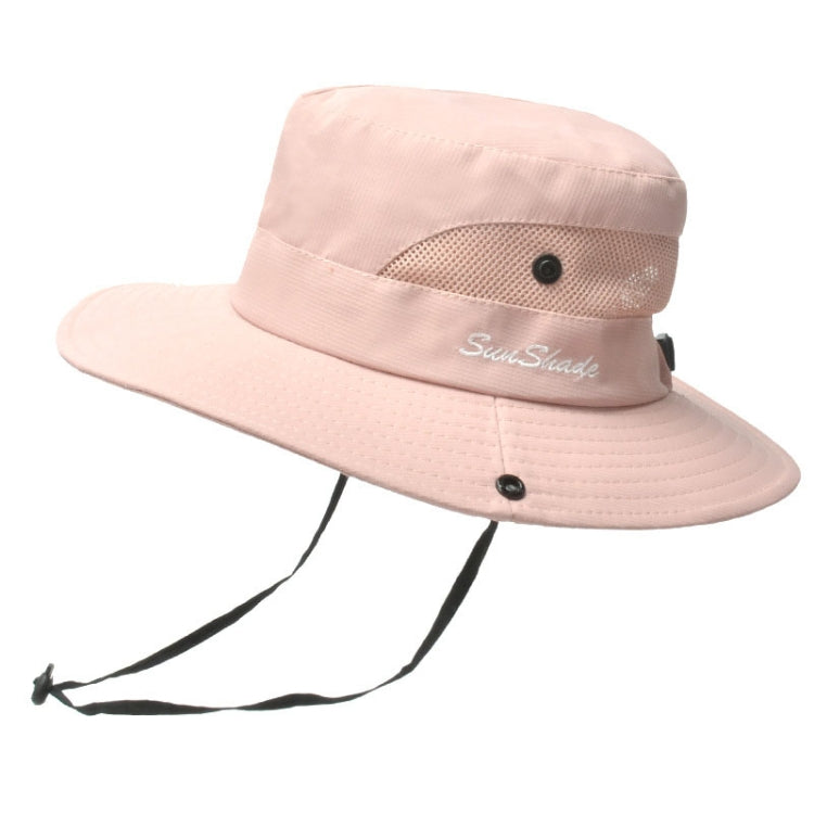 9002 Summer Women Outdoor Sun Hats Fisherman Hat With Ponytail Hole — Monochrome Children Pink