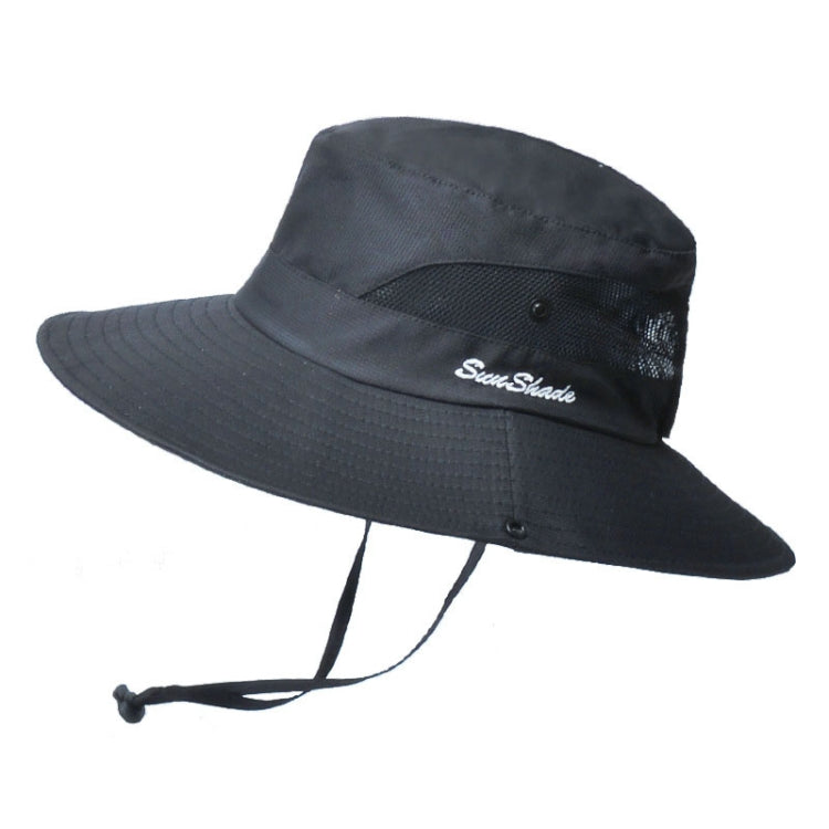 9002 Summer Women Outdoor Sun Hats Fisherman Hat With Ponytail Hole — Monochrome Adult Black