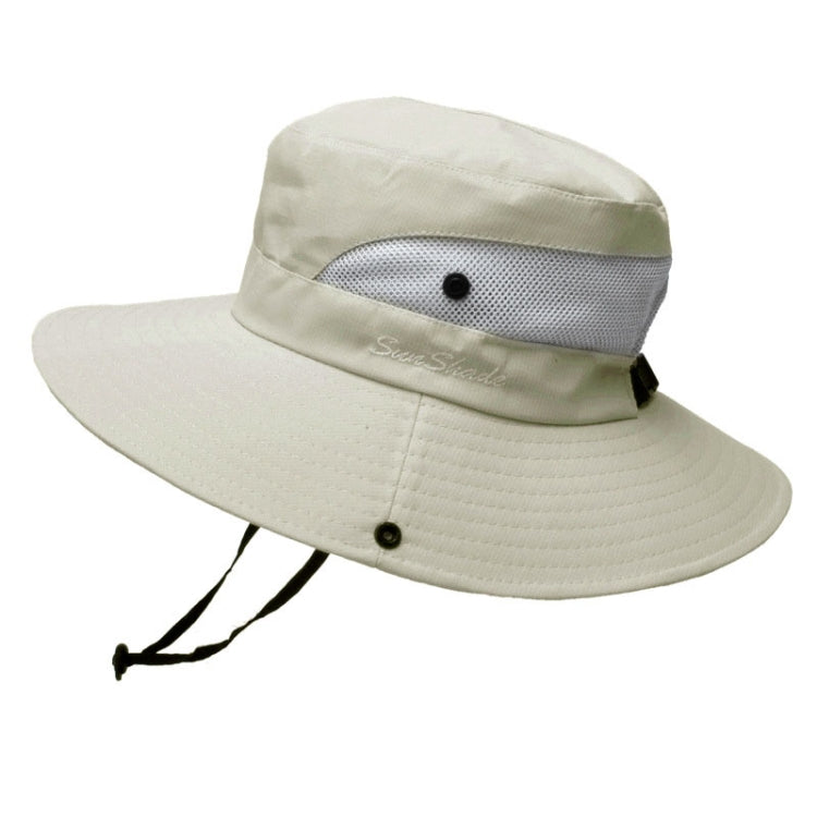 9002 Summer Women Outdoor Sun Hats Fisherman Hat With Ponytail Hole — Monochrome Adult Beige
