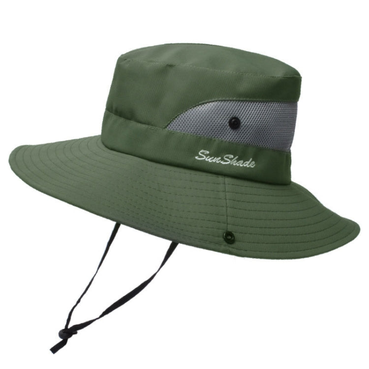 9002 Summer Women Outdoor Sun Hats Fisherman Hat With Ponytail Hole — Monochrome Adult Army Green