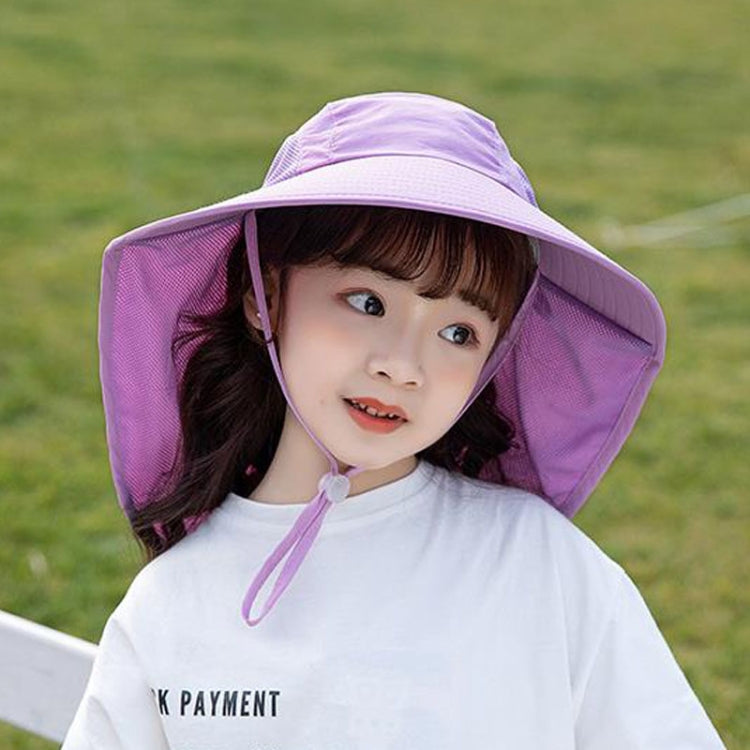 1039 Summer Children Fisherman Hat Large Brim Shawl Sun Hat — 1039 Purple