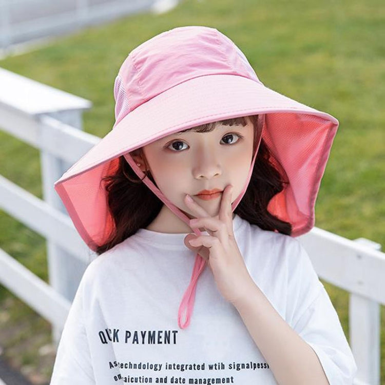 1039 Summer Children Fisherman Hat Large Brim Shawl Sun Hat — 1039 Pink
