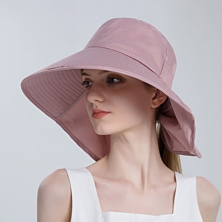 8112 Ladies Sunshade Large Brim Ponytail Bucket Hat — 8112 Pink