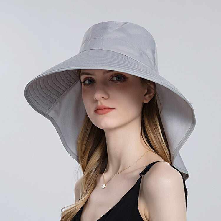8112 Ladies Sunshade Large Brim Ponytail Bucket Hat — 8112 Grey