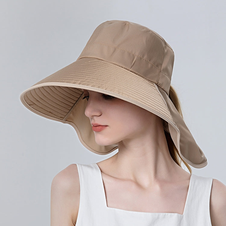 8112 Ladies Sunshade Large Brim Ponytail Bucket Hat — 8112 Khaki
