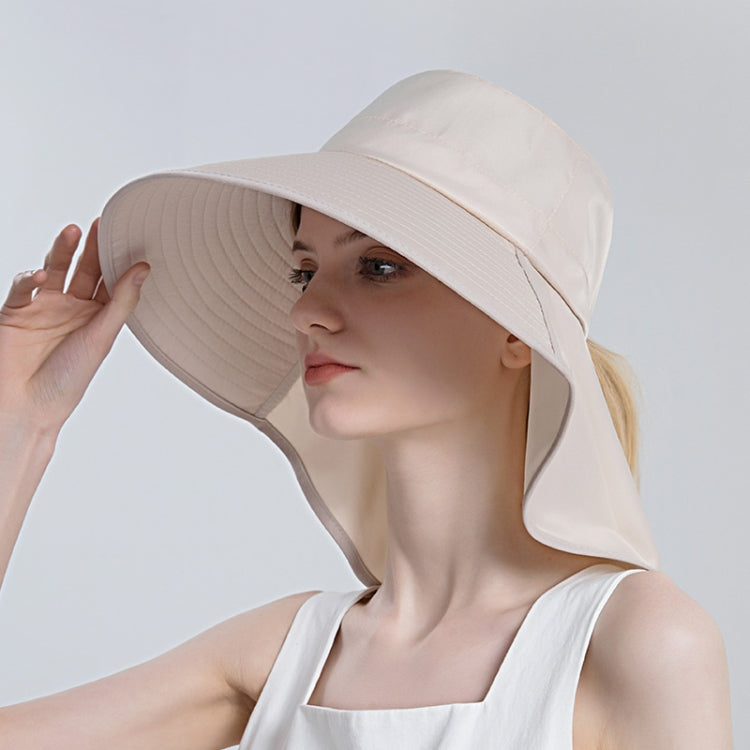 8112 Ladies Sunshade Large Brim Ponytail Bucket Hat — 8112 Beige