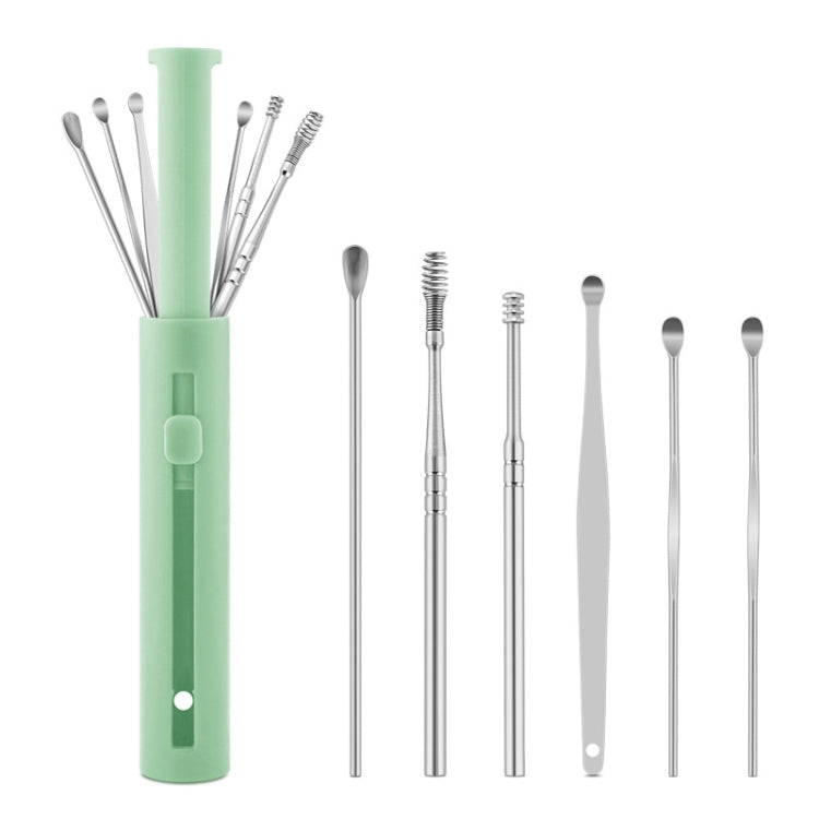 1 Pack Push-Pull Cylinder Storage Ear Scoop Set, Specification: 6 PCS/Set Black — 6 PCS/Set Green