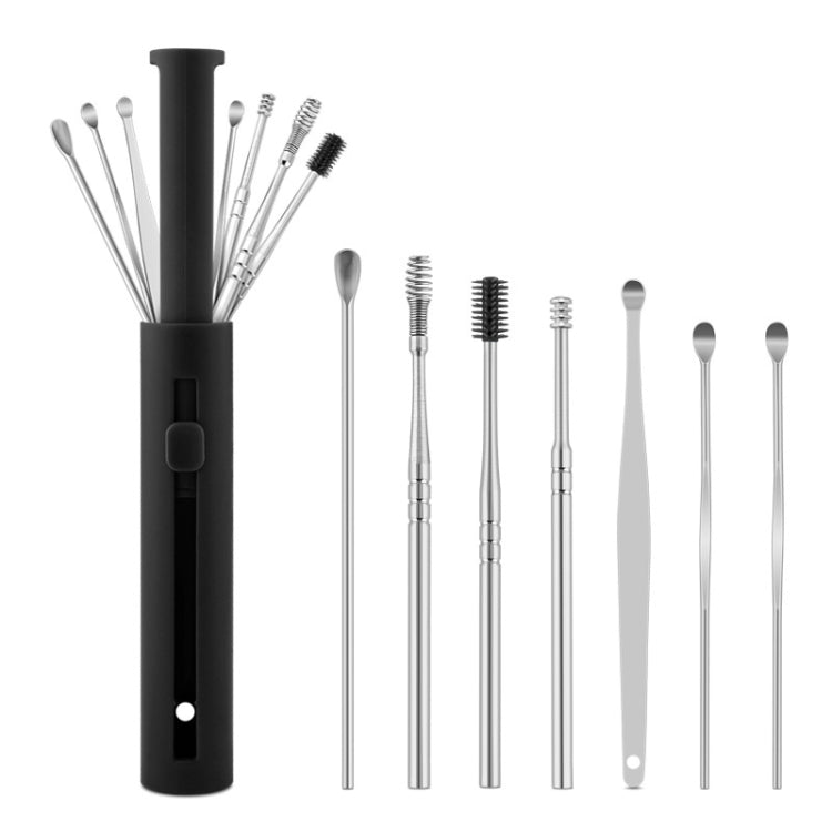 1 Pack Push-Pull Cylinder Storage Ear Scoop Set, Specification: 6 PCS/Set Black — 7 PCS/Set Black